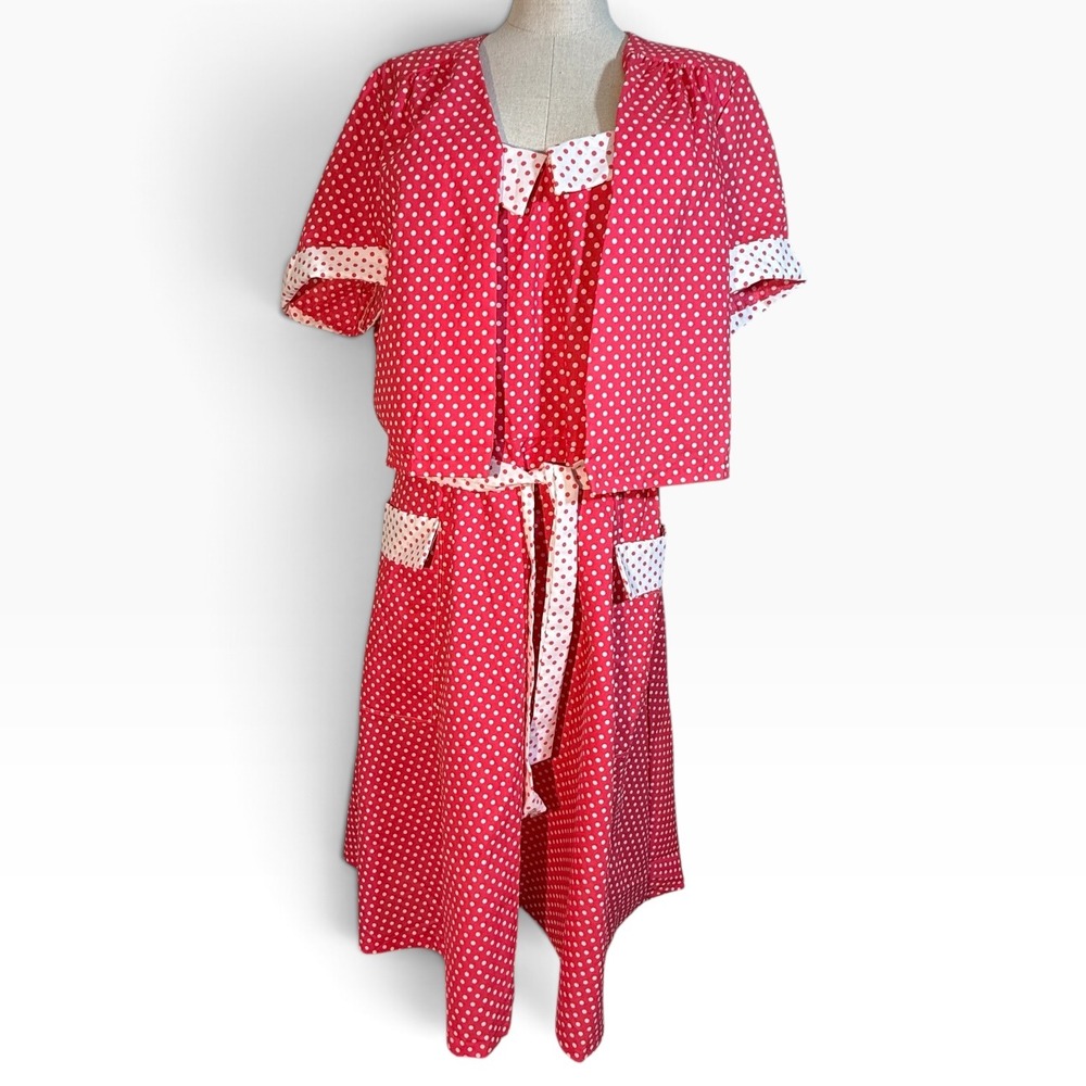 New Vintage Serenity Dress Set Bright Pink Polka Dot 2pc Jacket Dress Size 221/2